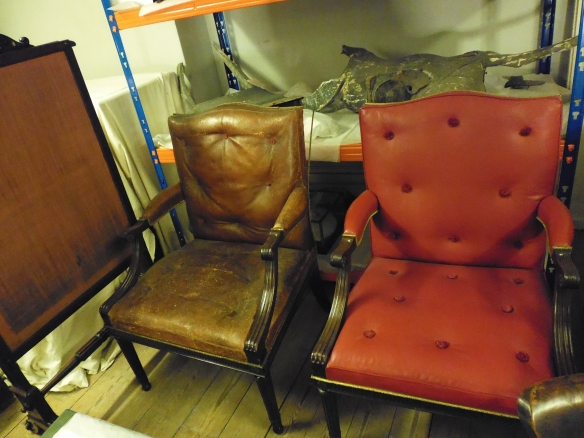Faded and unfaded leather chairs in collection of Osterley Park House (image: Laura Brooks)